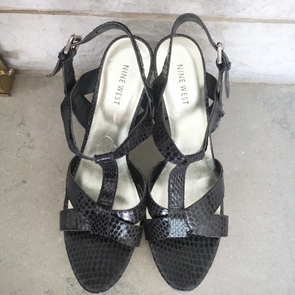 Nine West black Platform snakeskin strap sandals